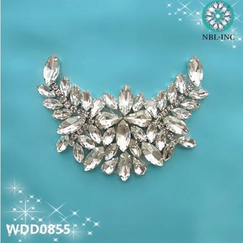 30pcs) Wholesale beaded silver crystal rhinestone applique iron on for wedding dresses WDD0855