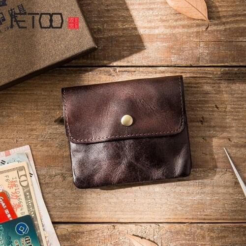 AETOO Vintage handmade leather card case, mini zero key case, first layer of leather ultra-thin drivers license card holder