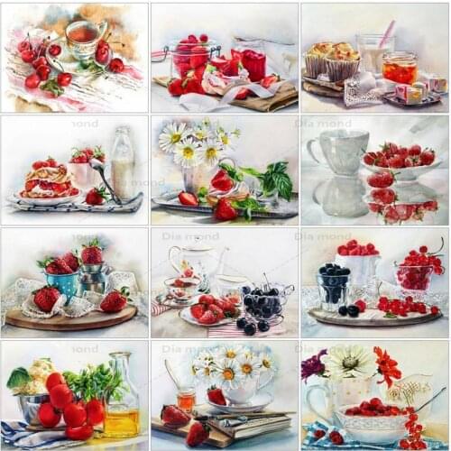 Diamond Painting Fruit Cake Cross Stitch Coffee Milk Diamond Embroidery Mosaic Rhinestones Needlework Home Art Decoration