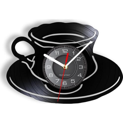 Coffee Shop Clock A Cup Of Tea Wall Clock Kitchen Office Wall Decor Vinyl Record Wall Art Modern Wall Clock Coffee Lovers Gift