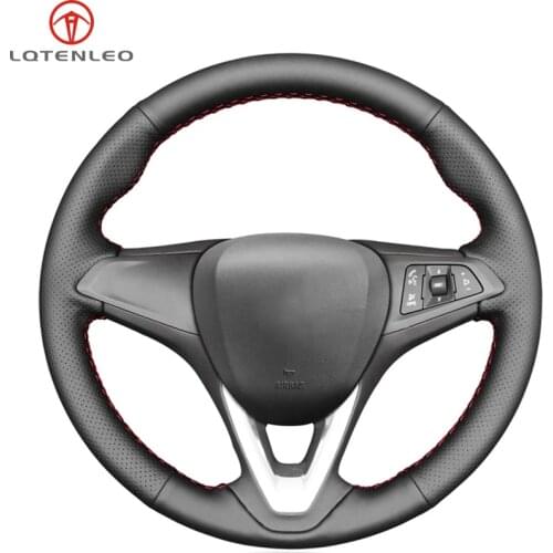 LQTENLEO Black Genuine Leather Steering Wheel Cover For Opel Astra (K) Corsa (E) Karl 2014-2020 Crossland X Grandland X Insignia