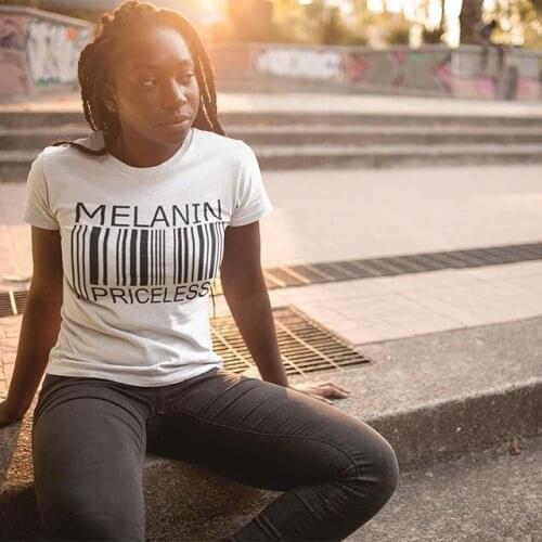 Melanin Priceless Slogan Women Summer T Shirt Funny Barcode Graphic Short Sleeve Female Streetwear Black Culture Harajuku Tops