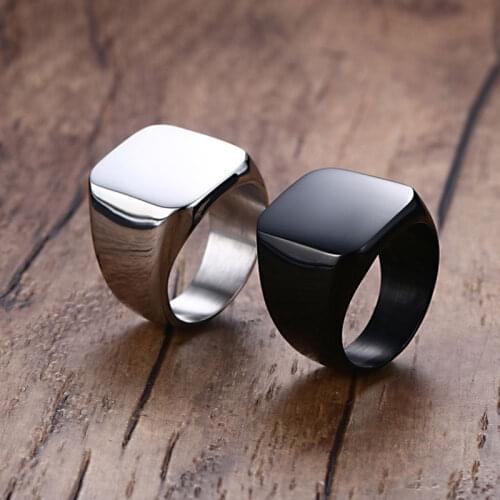 Retro Initials Signet Ring for Men 18mm Bulky Heavy Stamp Male Band Stainless Steel Custom Jewelry Gift for Him