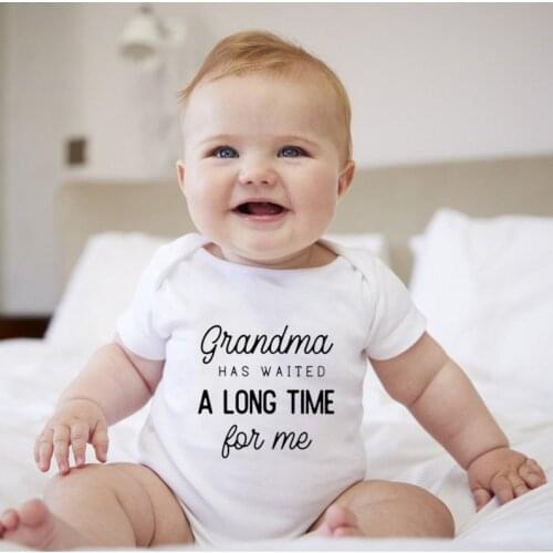 Cute Baby Boys Girls Bodysuit Grandma Waited A Long Time for Me Newborn Cotton Playsuits Clothes Kids Cute Bodysuits 0-18M
