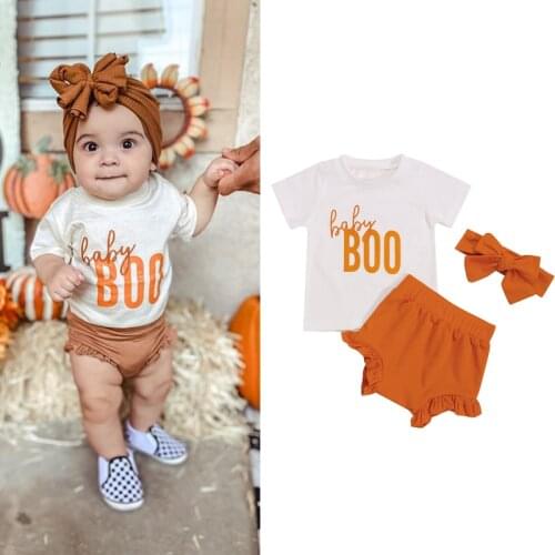 FOCUSNORM 0-3Y Summer Cute Baby Girls Clothes Sets 3pcs Letter Short Sleeve Pullover T Shirts Ruffles Solid Shorts Headband