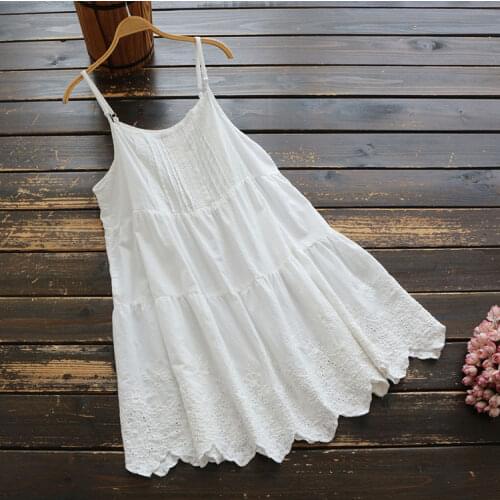 Summer women New embroidery sling dress Japan style mori girl Literary sleeveless O-Neck solid Cotton dresses women 2020