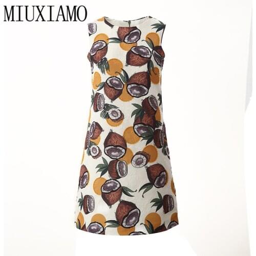 MIUXIMAO Luxurious 2020 Spring& Summer dress Party dress Coconut Print Diamonds Elegant Colourful Casual Dress Women Vestidos