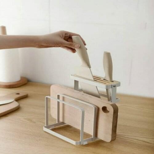 Countertop Iron Wood Multi-Function Japan-Style Knife Rack Kitchen Supplies Storage Rack Pot Cover Storage Rack Tool Shelves