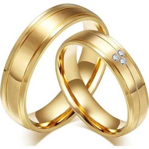 Fashion Simple New Style Titanium Steel Plating Gold Color Zircon Ring Couple Ring Accessories Good Quality