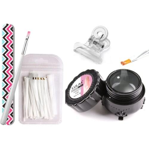 Fiberglass Nail Extension Fiber Tips DIY Manicure Salon Tool Set with Glue Brush MPwell