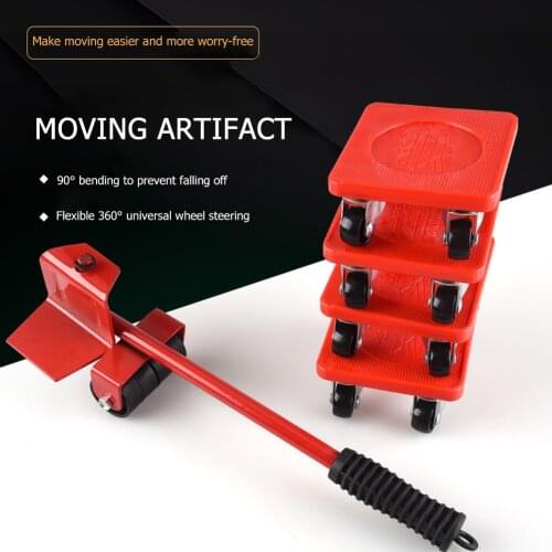 5 PCS Furniture Mover Tool Set Furniture Transport Lifter Heavy Stuffs Moving Tool Wheeled Mover Roller Wheel Bar Hand Tools