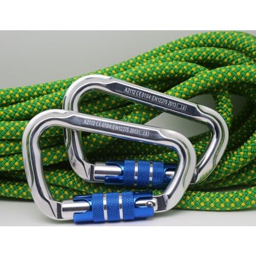 PACK 2 Rock Climbing Carabiner Auto Locking Gate Twist-lock 25KN Heavy Duty Asymmetry D Silver Aluminum Mountaineering Gear
