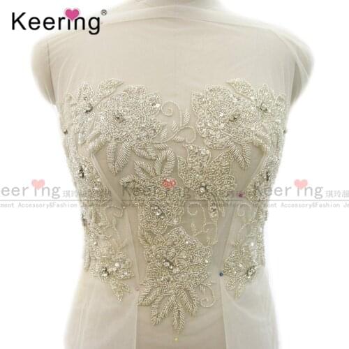 New Arrival Hand-Made Strapless Rhinestone Beads Bodice Applique For Wedding Patches WDP-339