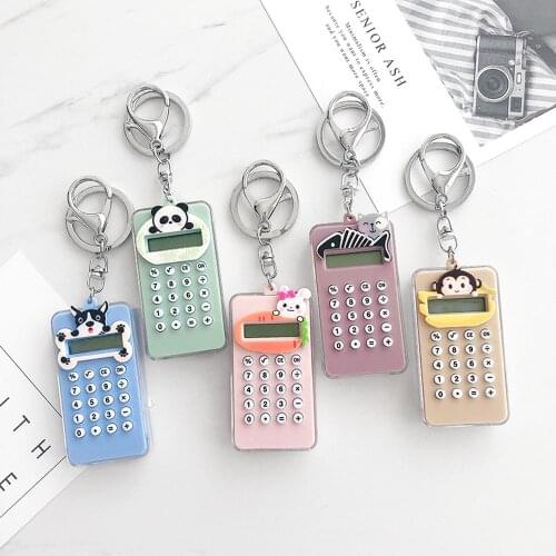 New Acrylic Mini Animal keychains Handheld Cute Cat Dog Rabbit Pocket Calculator Key Chains Office Supplies Student Key Rings