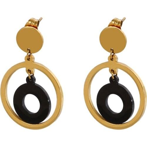 New simple titanium steel Drop Earrings female temperament personality ring earrings wild geometric ear jewelry