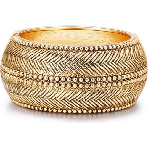 ORNAPEADIA Ladies Vintage Bracelet for Women Smearing Craftsmanship Drum Shaped Alloy Bracelet Gold Twill Jewelry