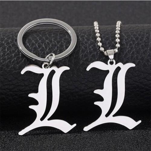 Stainless Steel Old English L Lawliet Necklace Death Note Beads Chain Necklaces Cosplay Party Jewelry Accessories