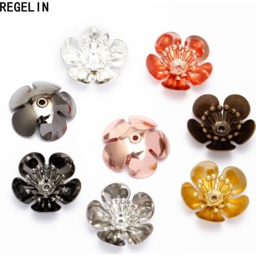 REGELIN 16X6mm Copper Flower Spacer Bead Caps 10pcs Jewelry Making Filigree Loose Bead End Caps DIY Craft Jewelry Making Finding