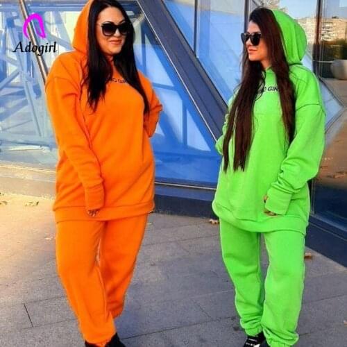 Fitness Women Tracksuits Autumn Winter Warm Thick Fleece Solid 2 Pieces Sets Female Casual Long Sleeve Hooded Sweatshirt Outfit