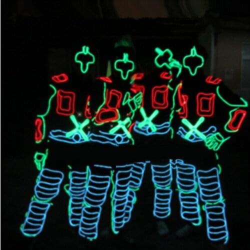 Luminous Led EL Wire Dance Wear Fiber Optic Clothes Party LED Tron Dance Stage Performance Costumes Clothing Costume