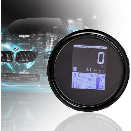 85MM Tachometer 4 in 1 Multi-functional Gauge Digital Tacho meter Fuel Level 9-32V Water Temp Oil Pressure 0~10Bar With Alarm