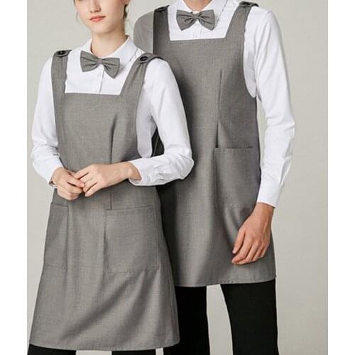 Serge Fabric Long Gray Apron Barista Baker Restaurant Hotel Waiter Waitress Catering Uniform Bistro Bartender Diner WorkWear D25