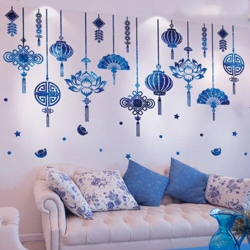 Creative Starry Sky Chinese Knot Wall Sticker Lantern Fan Vinyl Mural Art Decals Living Room Bedroom Glass Decor Posters