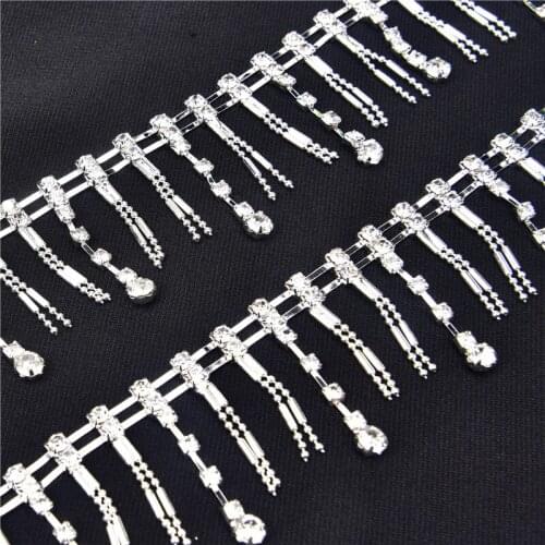 Bling 1yard rhinestone dance silver crystal chain Tassels Curtain decoration sew on garment rhinestone banding Necklace trim