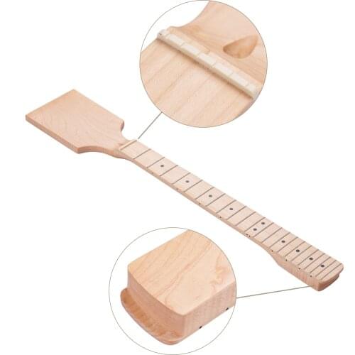 Universal Unfinished Electric Guitar Neck Maple Wood 22 Frets Fingerboard with Black Dots Inlay Replacement for LP ST