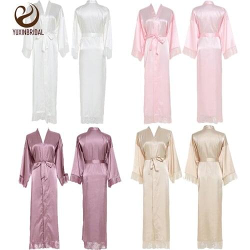 YUXINBRIDAL 2019 New Silk Satin Lace Robes Bridesmaid Bride Robes Wedding Long Robe Bathrobe Womens Robe Lingerie Robe