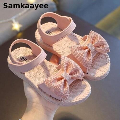 2-18y Children Sandals Kids Shoes Summer Girls Bow Rhinestone Princess Shoes Sweet Solid Hoolow Out Breathable Beach Footwear 11