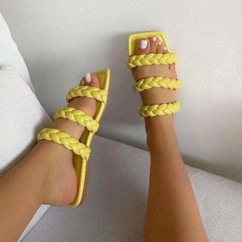 Womens Summer Slippers Fashion Ladies Weaving Shoes Plus Size PU Women Flat Shoes Indoor Slipper Ligth Female Footwear 2021