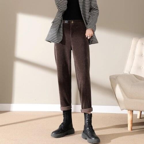 Autumn New 2021 Women Spring Corduroy Pants High Waist Autumn Vintage Korean Wide Leg Pants Elegant Belt Loose Cotton Streetwear