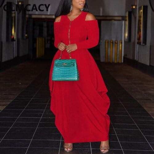 Women Long Sleeve Cold Shoulder Casual Maxi Dress