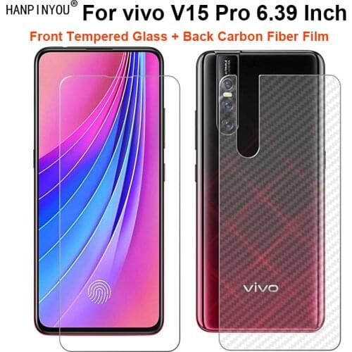 For vivo V15 Pro 6.39" 1 Set = Soft Back Carbon Fiber Film + Ultra Thin Clear Premium Tempered Glass Front Screen Protector