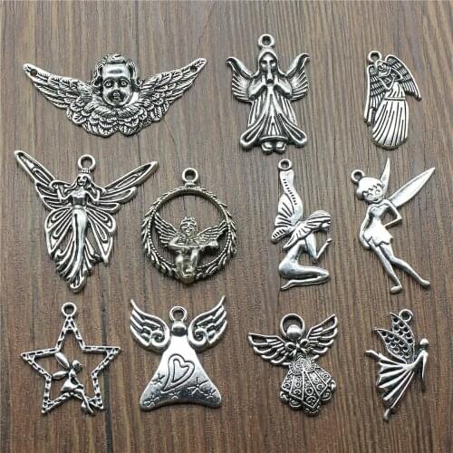 10pcs Antique Silver Color Angel Charm Pendants Jewelry Accessories Fairy Charms For Jewelry Making
