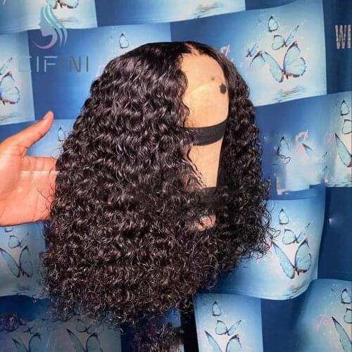 13x6 Short Bob Lace Front Wigs Pre Plucked Bouncy Curly Wigs 150% Remy Brazilian Human Hair Closure Wigs For Women Middle Part