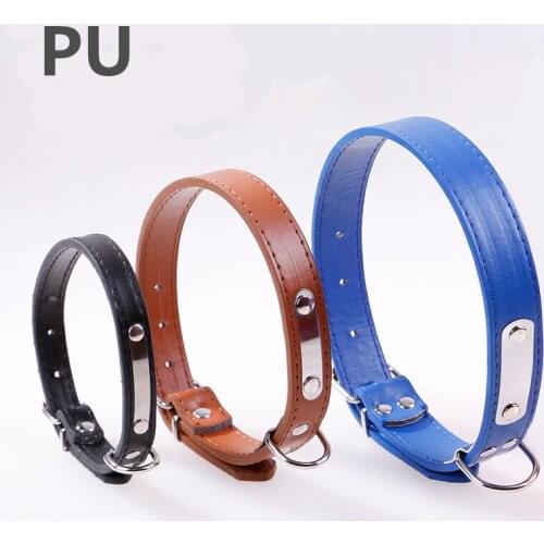 2021 New Dog Collars Soft PU Leather Dog Cat Use Collar Bright Metal Adjustable Large Size Pets Cat Chihuahua Product Supplier