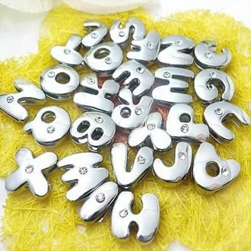 260PCS 8mm Silver One Rhinestone Cute Letters Slide Charms Slide Beads DIY 8mm Bracelets Wristbands,Belt Straps Pet Name Collar