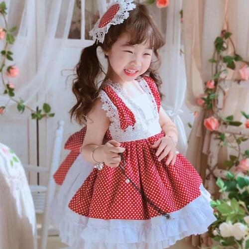 3PCS Summer Vintag Lolita Spanish Princess Red Sleeveless Ball Gown Dress For Cute Baby Girls Birthday Party Turkey Easter 0-6Y