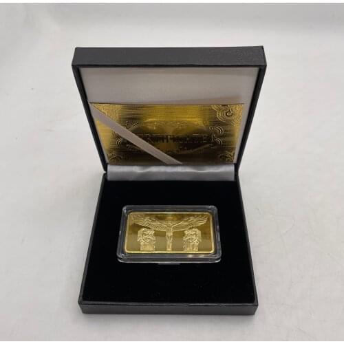 3 Designs Gold Plated Jesus and Cross Series Bars Home Decorative Christian Commemorative Coins with box for Gifts