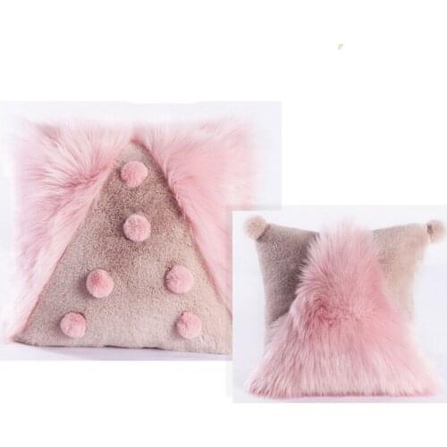 40X40CM pink faux rabbit fur pillowcase imitation wool geometric cushoin cover sofa fluffy plush pillow cover bed