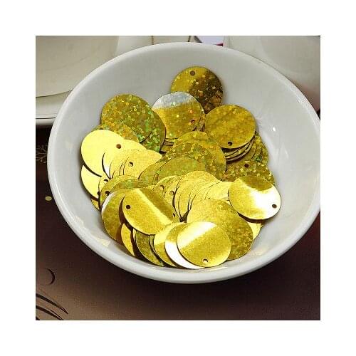 50g/lot 28mm Large Round Sequins PVC Sequin Flat Round Hologram Sequins For Belly Dance Costumes Laser Gold