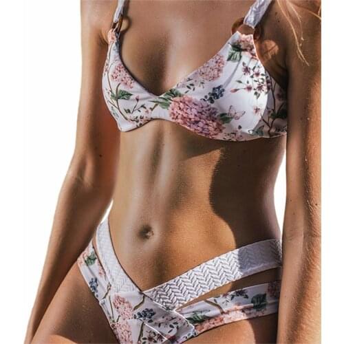 AA 2020 Women Swimwear Floral Two-piece Bathing Suit Adjustable Top Hollow-out Thong Fashion Bikini Set Womens Swim Wear Biquini
