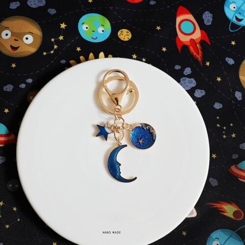 Cartoon Moon Universe Stars Keychain Pendant Backpack Keyring Key Chains Charms Couple Gift Original Design Couple Gift
