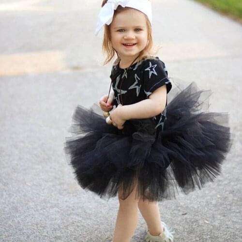 Girls Black Tutu Skirts Kids Ballet Tulle Pettiskirts Underskirt with Ribbon Bow Children Birthday Party Costume Skirts Tutus