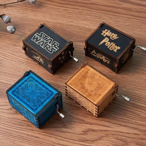 Wooden handicraft ornaments music box Wooden classical hand-cranked classical carving DIY music box