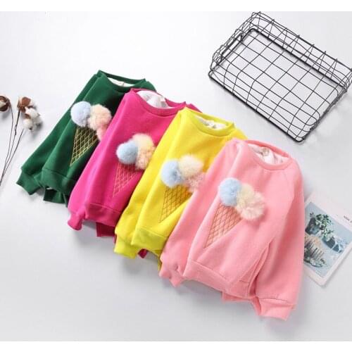 2018 New Girl Kids Winter Sweater Cute Baby Beautiful Ice Cream Ball Velvet Sweaters Dress Children Tops Clothes