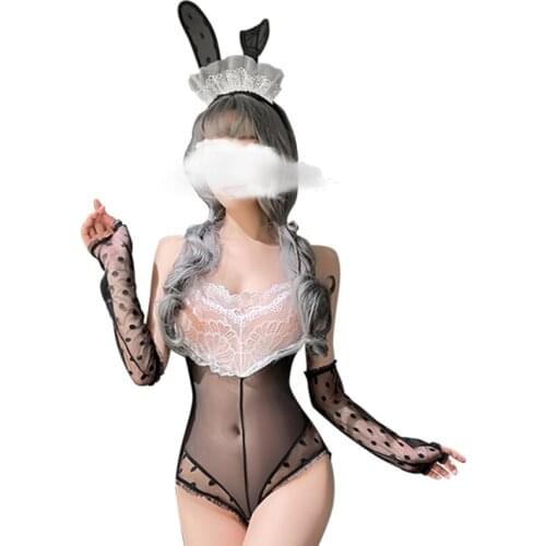 Erotic Outfit Bunny Girl Cosplay Costumes Set Lingerie Crotchless Jumpsuits