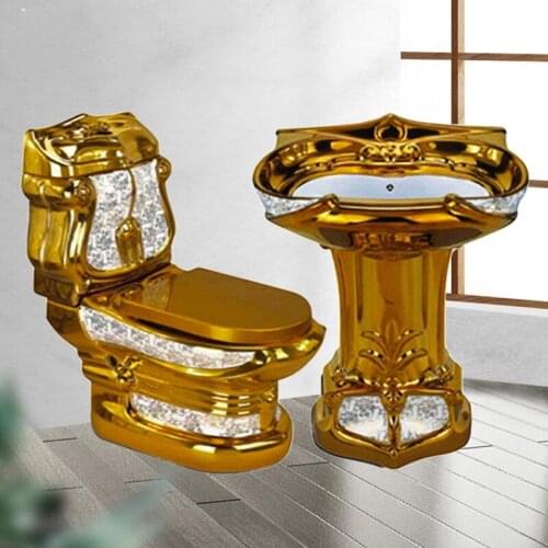European Court golden toilet retro Hotel color relief toilet split straight into color gold creative toilet